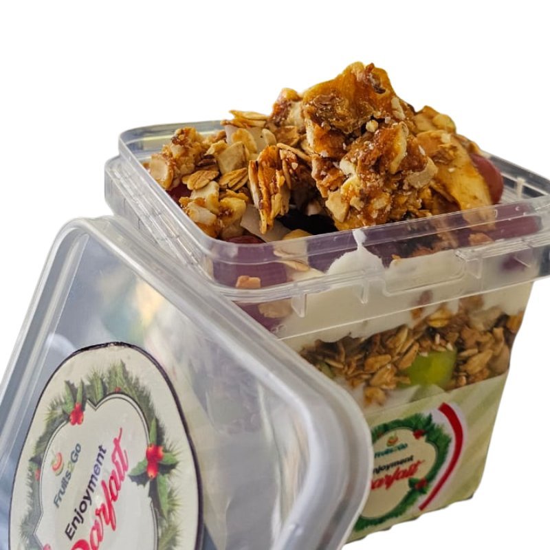 Enjoy our fresh Enjoyment Parfait in Lagos, creamy Greek yogurt, crunchy granola, apples, red grapes, and energy bites. A healthy, delicious treat. Order now!